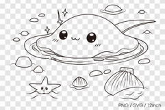 Stingray in shallow water line art SVG summer clipart illust Product Image 1