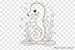Seahorse with seaweed outline SVG summer clipart illust PNG Product Image 1
