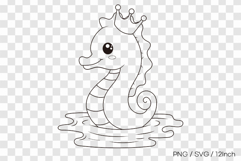 Crowned seahorse line art SVG summer clipart illust PNG Product Image 1