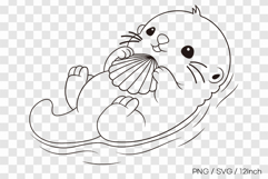 Sea otter floating with shell SVG summer clipart illust PNG Product Image 1