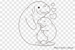 Hugging mother and baby manatee SVG summer clipart illust Product Image 1