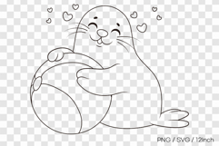 Seal holding beach ball outline SVG summer clipart illust Product Image 1