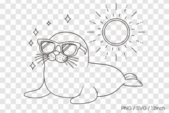 Seal wearing sunglasses line art SVG summer clipart illust Product Image 1
