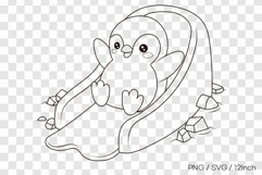 Penguin sliding down outline SVG summer clipart illust PNG Product Image 1