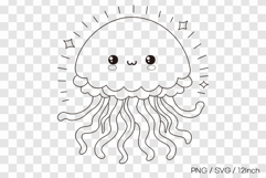 Cute jellyfish outline SVG summer clipart illustration PNG Product Image 1