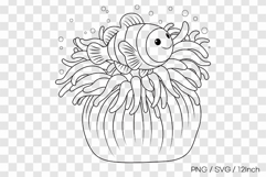 Clownfish in sea anemone outline SVG summer clipart PNG Product Image 1