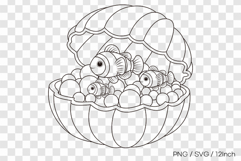 Clownfish with pearls in shell SVG summer clipart illust PNG Product Image 1