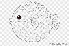 Pufferfish inflated outline SVG summer clipart illust PNG Product Image 1