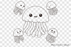 Mother and baby jellyfish line art SVG summer clipart illust Product Image 1
