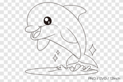 Jumping dolphin outline SVG summer clipart illustration PNG Product Image 1