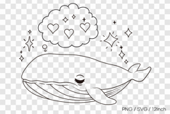 Dreaming blue whale line art SVG summer clipart illust PNG Product Image 1