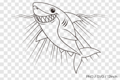 Smiling shark outline SVG summer clipart illustration PNG Product Image 1