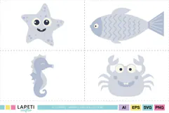 Marine life clipart with simple kid friendly character designs