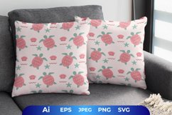 Pink and Green Sea Turtle Seamless Pillow Sublimation Product Image 1
