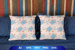 Cute, Blue and Orange Sea Turtle Seamless Pillow Sublimation Product Image 1