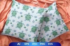 Cute, Green and Blue Sea Turtle Seamless Pillow Sublimation Product Image 1