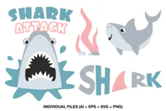 Playful shark party graphics for children’s celebration projects