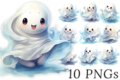 Cute Halloween Ghost Clipart Bundle - 10 watercolor PNGs Product Image 1