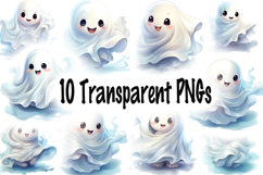 Cute Halloween Ghost Clipart Bundle - 10 watercolor PNGs Product Image 10