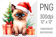 Cute Siamese Cat  cat with Santa Hat. Perfect for sublimation, greeting cards, stickers, planners, DIY gifts, and all your holiday projects!