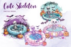 Cute Skeleton Clipart Retro Ghost Halloween Vintage Spooky Product Image 1