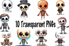 Cute Skeletons PNG Bundle | ANIME Halloween Clipart Product Image 1