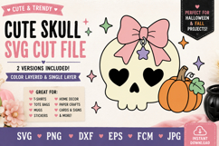 Cute Skull SVG with Bow &amp; Pumpkin, Halloween svg Product Image 3