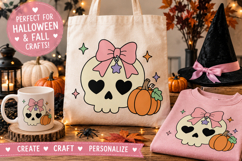Cute Skull SVG with Bow &amp; Pumpkin, Halloween svg Product Image 4