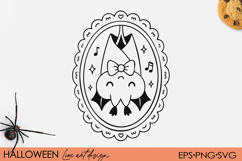 Cute Kawaii Sleeping Bat with Bow, Halloween Frame SVG PNG Product Image 1