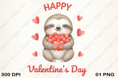 Cute Sloth Valentines Clipart PNG Product Image 1
