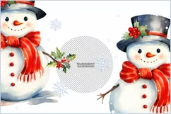 Cute snowmen png clipart| Watercolor snowmen| Christmas png Product Image 3