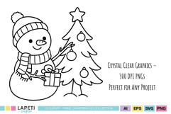 Simple and charming snowman illustrations in outline style, compatible with Cricut, Silhouette, and digital planners.
