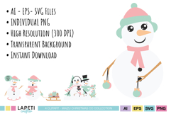Festive snowman character clipart for Christmas greeting card design
