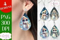 Christmas teardrop earring PNG, Cute Snowman earring PNG Product Image 1