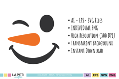Simple snowman face design for holiday shirts, mugs, and vinyl projects.