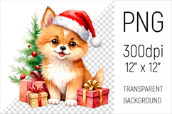Cute Spitz Puppy  with Santa Hat. Perfect for sublimation, greeting cards, stickers, planners, DIY gifts, and all your holiday projects!
