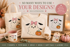 Spooky Ghost SVG with Bow &amp; Pumpkin | Halloween SVG Product Image 2