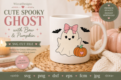 Spooky Ghost SVG with Bow &amp; Pumpkin | Halloween SVG Product Image 3
