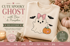 Spooky Ghost SVG with Bow &amp; Pumpkin | Halloween SVG Product Image 1