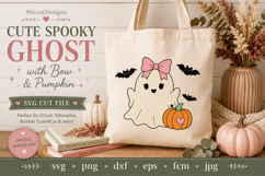 Spooky Ghost SVG with Bow &amp; Pumpkin | Halloween SVG Product Image 4