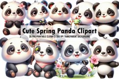 Cute Spring Panda Watercolor Clipart Product Image 1