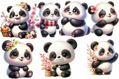 Cute Spring Panda Watercolor Clipart Product Image 2