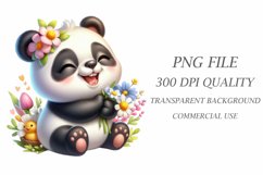 Cute Spring Panda Watercolor Clipart Product Image 3