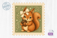 Cute Squirrel With Acorn Stamp Art Product Image 1