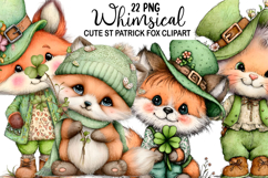 Cute St Patrick Fox Clipart png Watercolor png Product Image 1