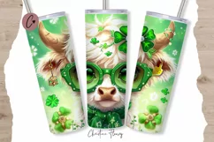 Cute St Patricks Highland Cow Tumbler Wrap PNG Product Image 1