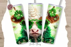 Cute Baby Highland Cow St Patricks Tumbler Wrap PNG Product Image 1