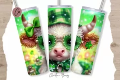 Cute St Patricks Highland Cow Tumbler Wrap PNG Product Image 1