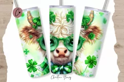 St Patricks Day Cute Highland Cow Tumbler Wrap PNG Product Image 1