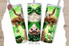 Cute Baby Highland Cow St Patricks Tumbler Wrap PNG Product Image 1
